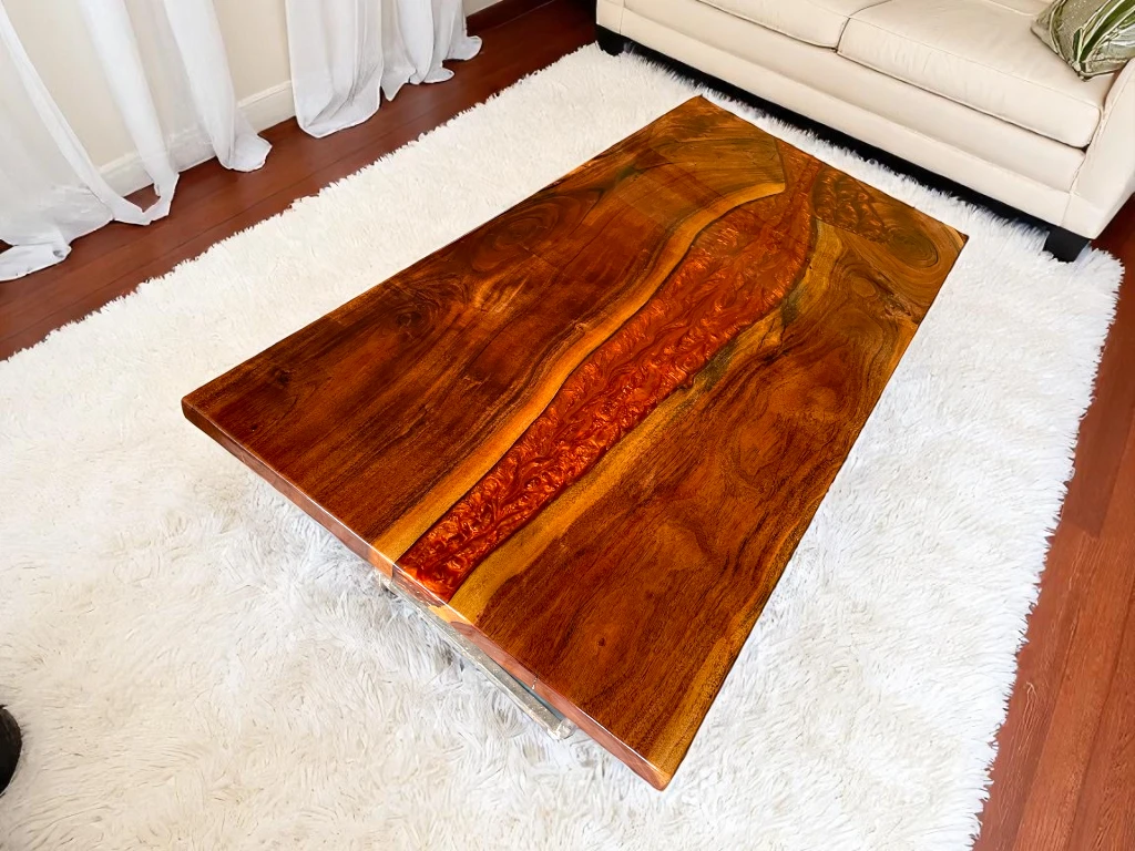 Bespoke Orange Resin River Table – Handmade Dining Furniture